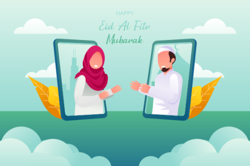 Islamic people greeting with teleconference in eid fitr ramadan illustration