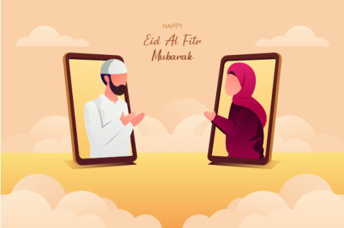 Islamic people greeting with teleconference in eid fitr ramadan illustration