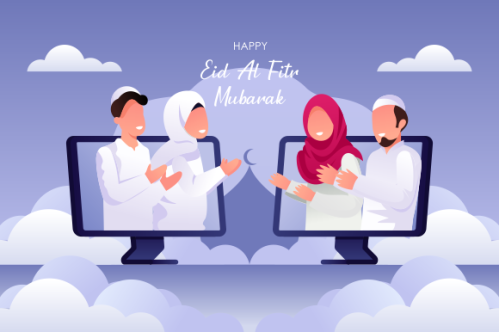 Islamic people greeting with teleconference in eid fitr ramadan illustration