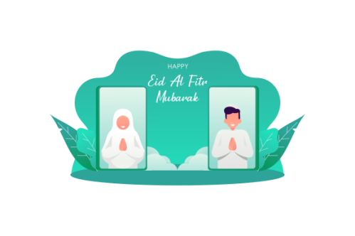 Islamic people greeting with teleconference in eid fitr ramadan illustration