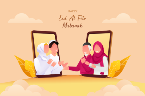 Islamic people greeting with teleconference in eid fitr ramadan illustration