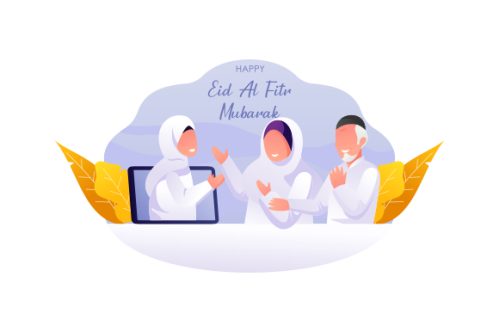 Islamic people greeting with teleconference in eid fitr ramadan illustration