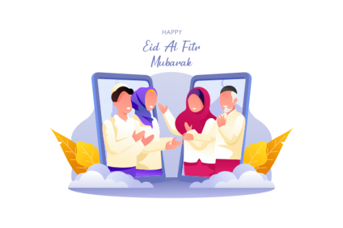 Islamic people greeting with teleconference in eid fitr ramadan illustration