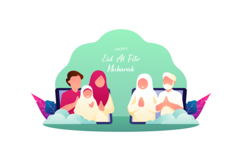 Islamic people greeting with teleconference in eid fitr ramadan illustration