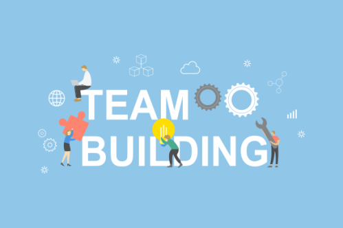 Flat design concept of team building, teamwork, team management illustration