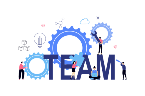 Flat design concept of team building, teamwork, team management illustration