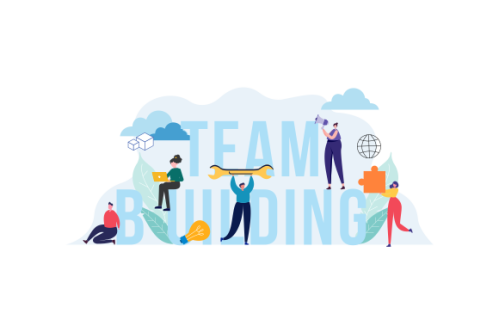 Flat design concept of team building, teamwork, team management illustration