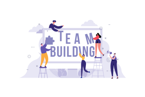 Flat design concept of team building, teamwork, team management illustration