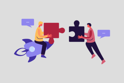 Work team joining puzzle pieces, brainstorming, collaboration, partnership concept