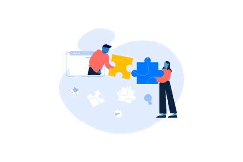 Work team joining puzzle pieces, brainstorming, collaboration, partnership concept
