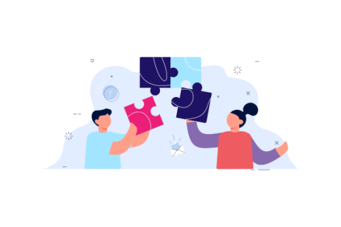 Work team joining puzzle pieces, brainstorming, collaboration, partnership concept