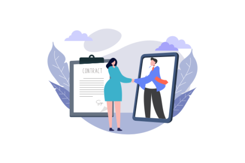 Meeting of business partners. signature of the contract. illustration of characters.