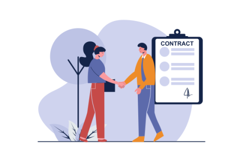 Meeting of business partners. signature of the contract. illustration of characters.