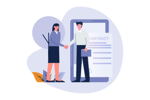 Meeting of business partners. signature of the contract. illustration of characters.
