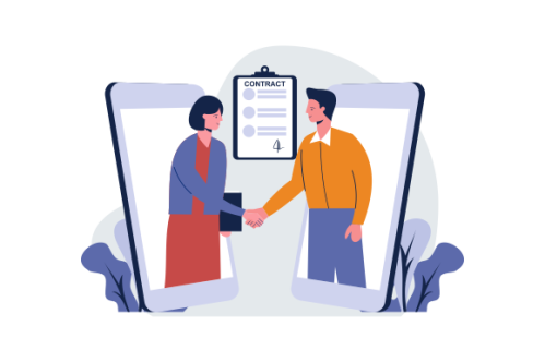 Meeting of business partners. signature of the contract. illustration of characters.