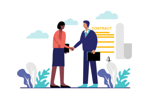 Meeting of business partners. signature of the contract. illustration of characters.