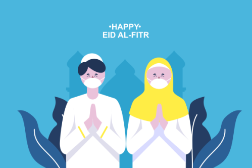 Flat eid al-fitr with people use face mask illustration