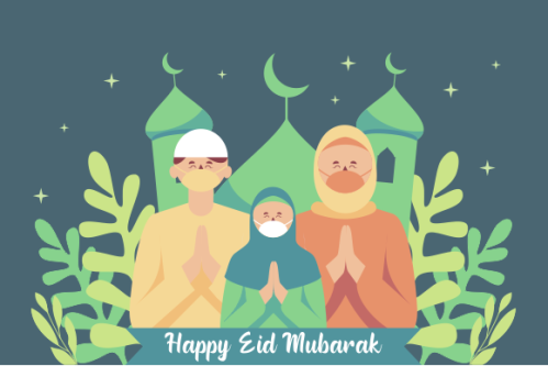 Flat eid al-fitr with people use face mask illustration