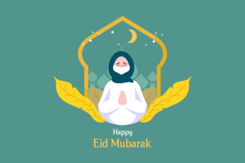 Flat eid al-fitr with people use face mask illustration