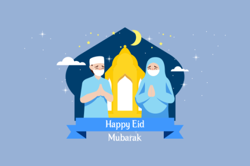 Flat eid al-fitr with people use face mask illustration
