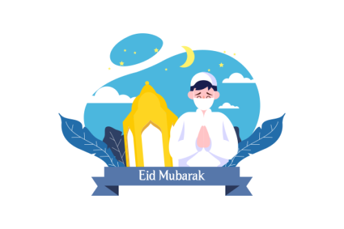 Flat eid al-fitr with people use face mask illustration