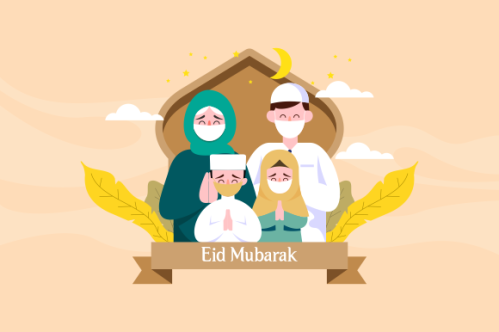 Flat eid al-fitr with people use face mask illustration