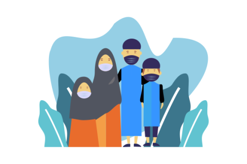 Flat eid al-fitr with people use face mask illustration