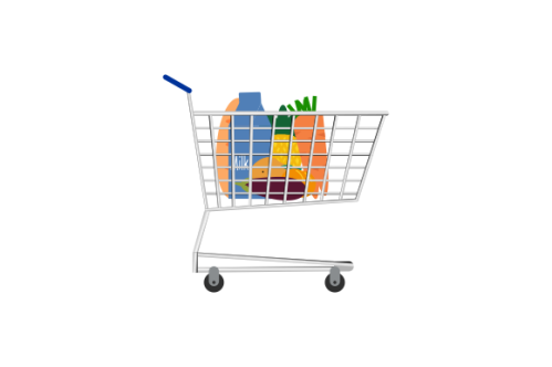 Shopping trolley with products logo design