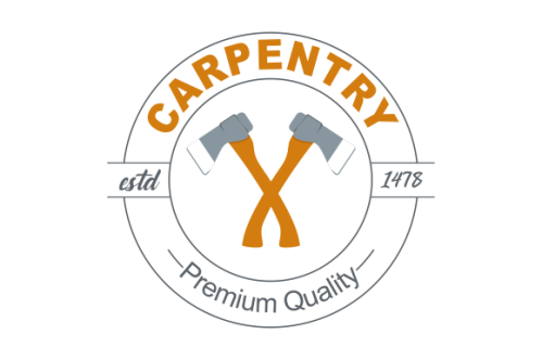 Vintage carpenter tools, wood and trees icon