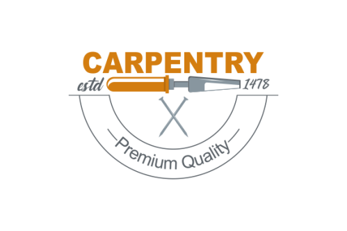 Vintage carpenter tools, wood and trees icon