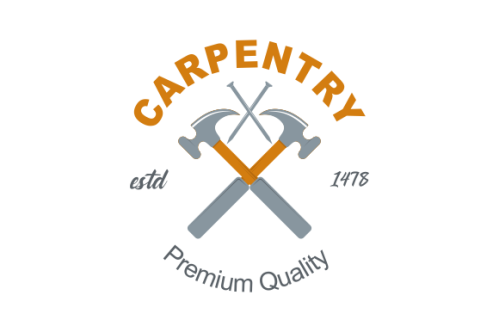 Vintage carpenter tools, wood and trees icon