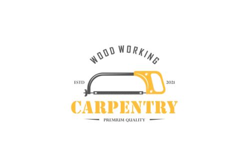 Vintage carpenter tools, wood and trees icon