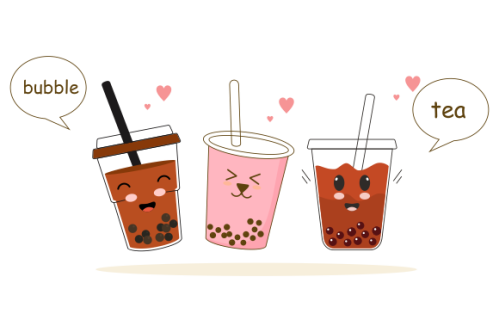 Cute boba milk tea cartoon characters set
