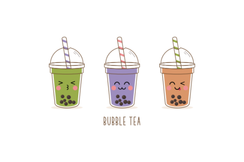Cute boba milk tea cartoon characters set