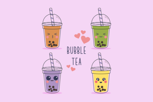 Cute boba milk tea cartoon characters set