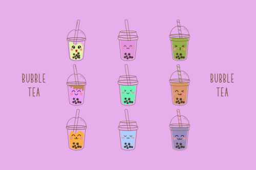 Cute boba milk tea cartoon characters set