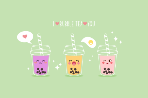 Cute boba milk tea cartoon characters set
