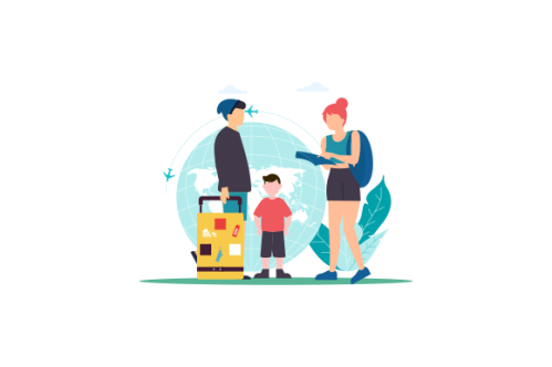 Family vacation travel, family trip illustration