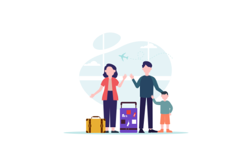 Family vacation travel, family trip illustration