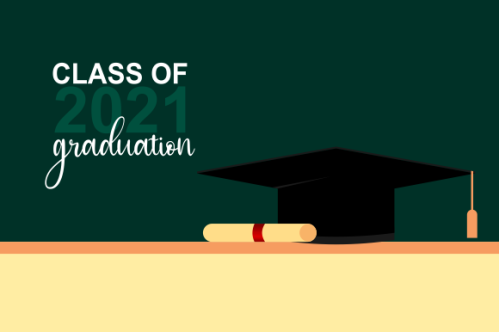 Graduation congratulations class of 2021 with graduation cap hat