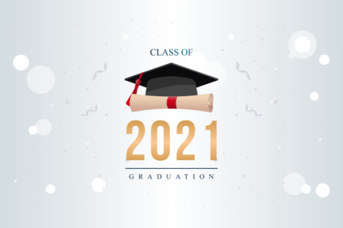 Graduation congratulations class of 2021 with graduation cap hat
