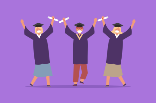 People graduates wearing medical masks illustration