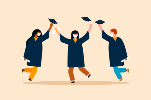 People graduates wearing medical masks illustration