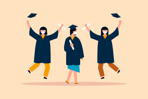 People graduates wearing medical masks illustration