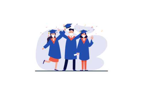People graduates wearing medical masks illustration