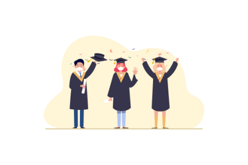 People graduates wearing medical masks illustration