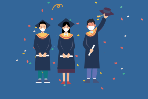 People graduates wearing medical masks illustration