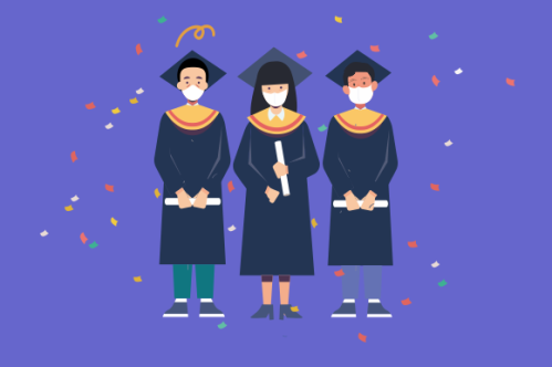 People graduates wearing medical masks illustration