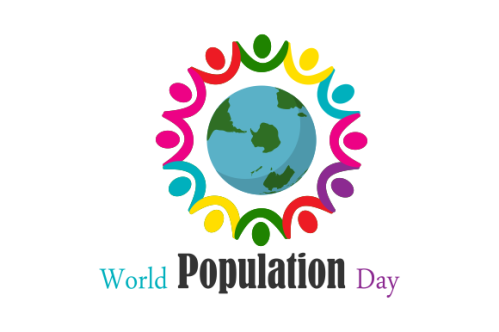 Flat world population day illustration
