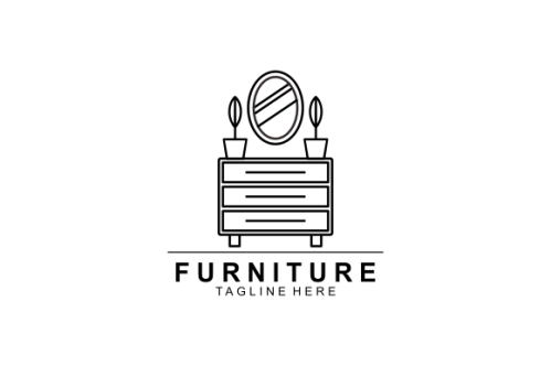 Interior minimalist room, gallery furniture logo design vector